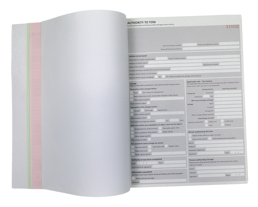 Authority To Tow Tax Invoice Books - VIC ONLY - Non Personalised