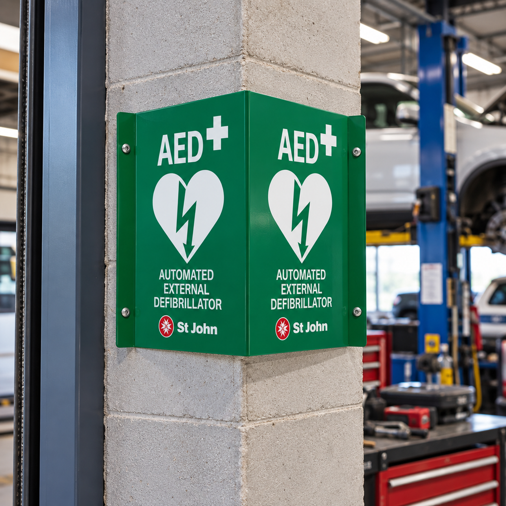 St John AED Sign - 90 Degree