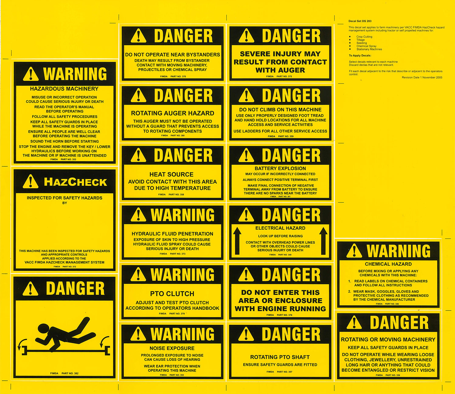 Danger/Warning Decals: Self-Propelled Machines