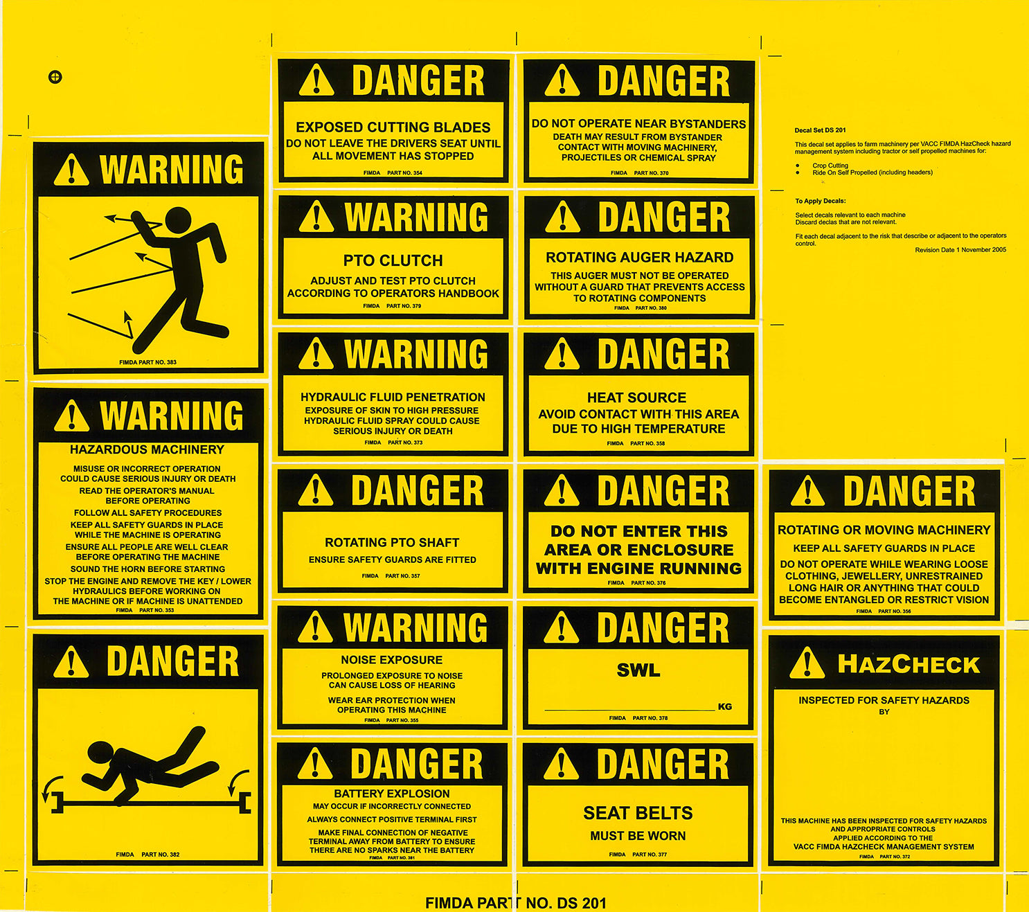 Danger/Warning Decals: Crop Cutting & Ride on Self-Propelled