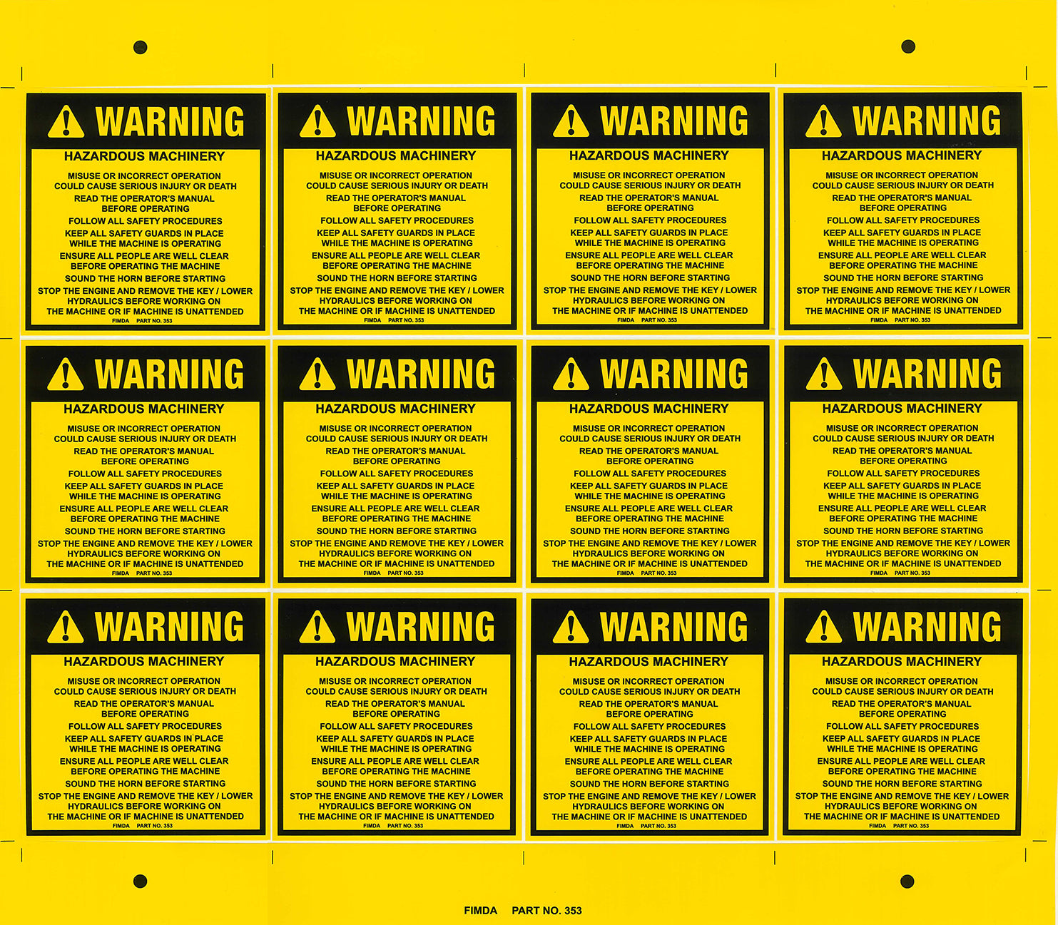 Hazardous Machinery (LARGE) Warning Decals