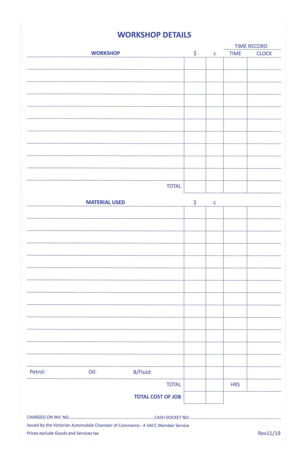 Small Job Card Job Cards (SMALL) – VACC Marketplace