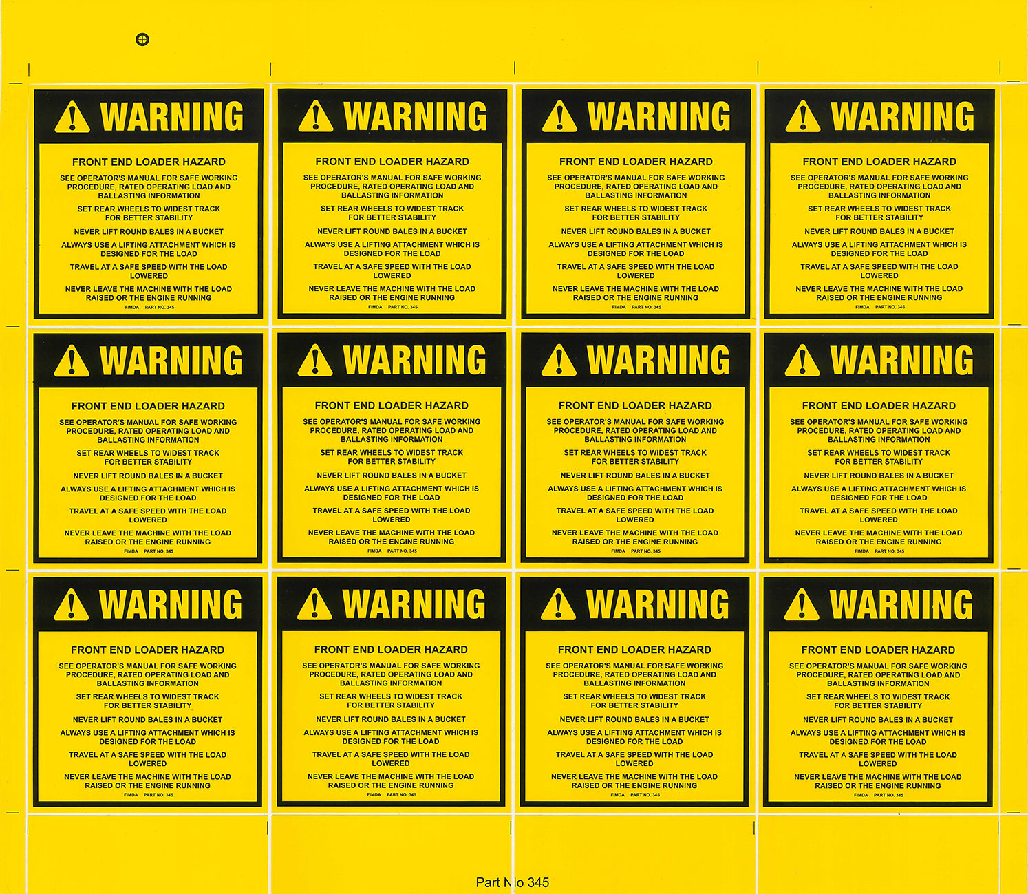 Front End Loader Hazard Warning Decals
