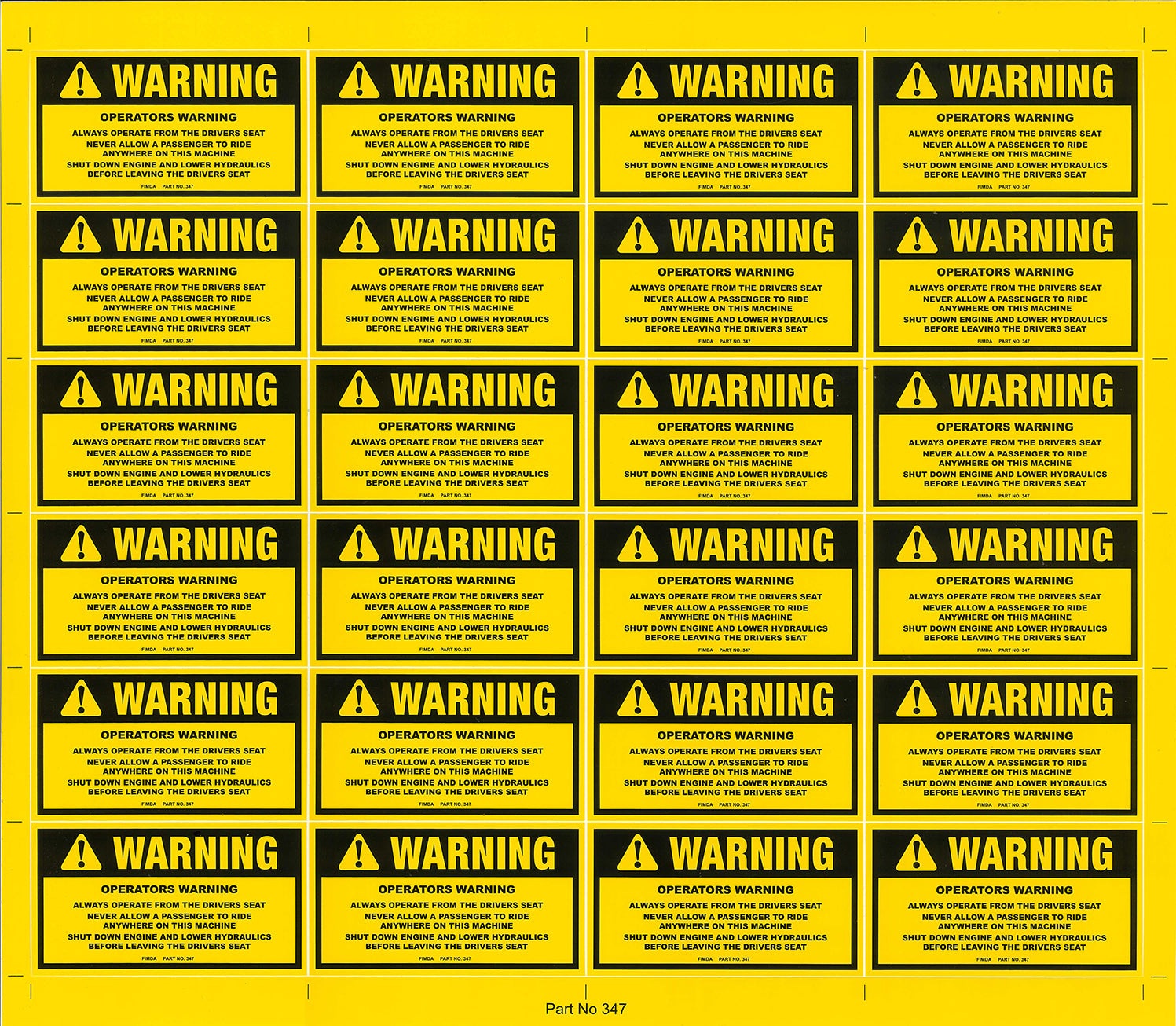 Operators Warning Hazard Decals