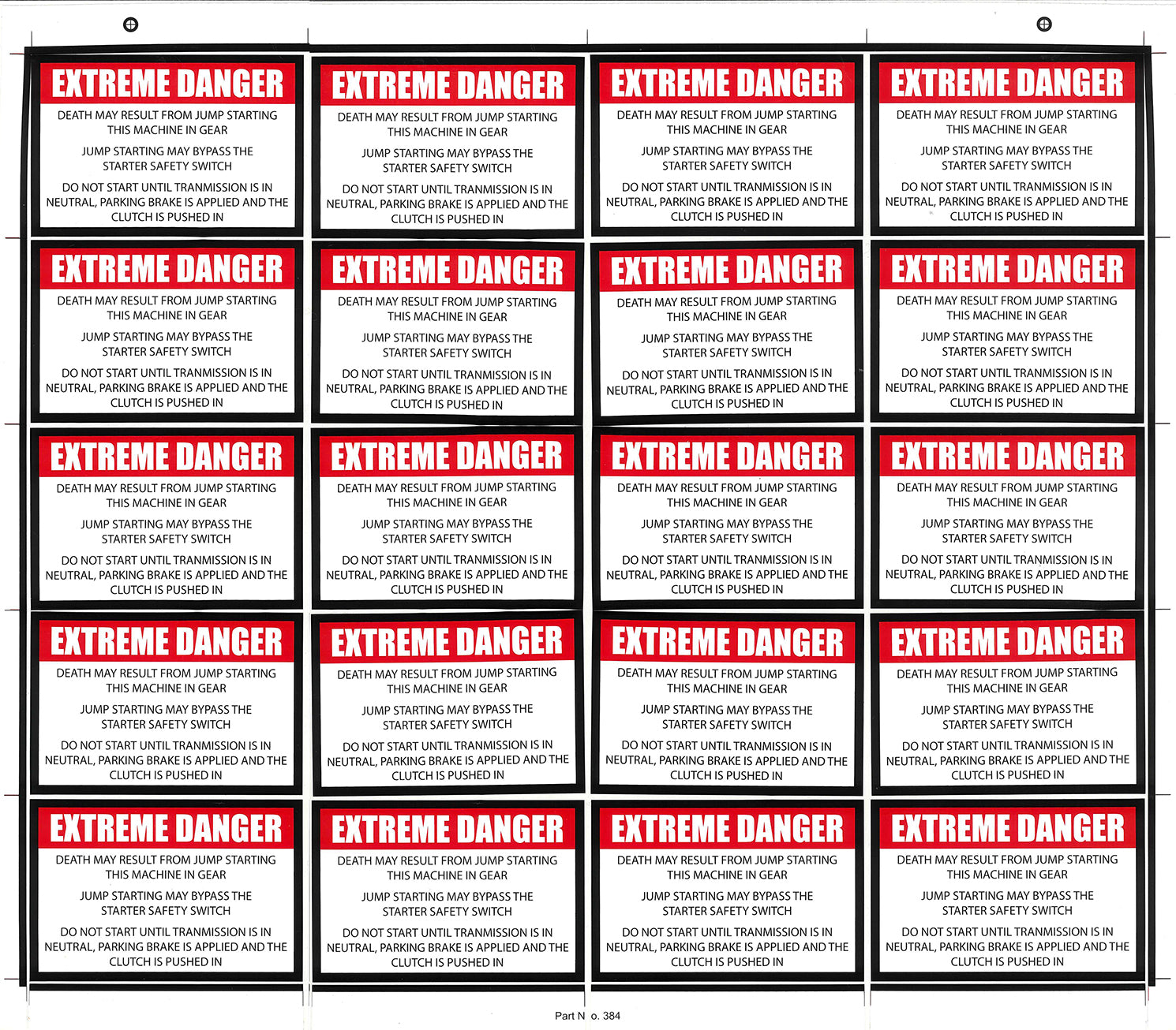 Jump Start Warning Extreme Danger Decals