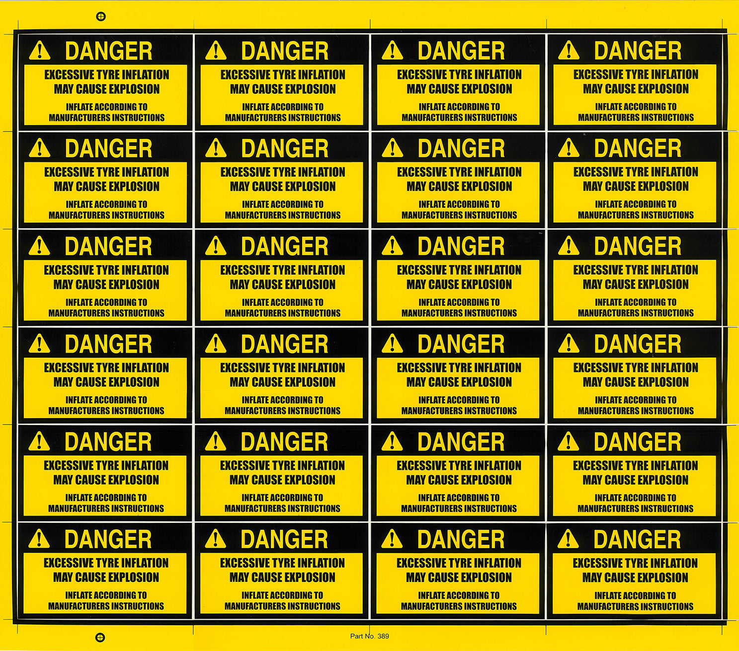 Tyre Inflation Danger Decals