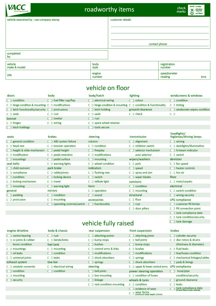 Roadworthy Checklist - VIC ONLY