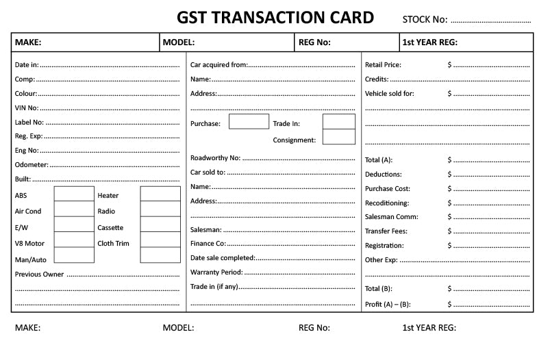 GST Transaction Card (Stock Card)