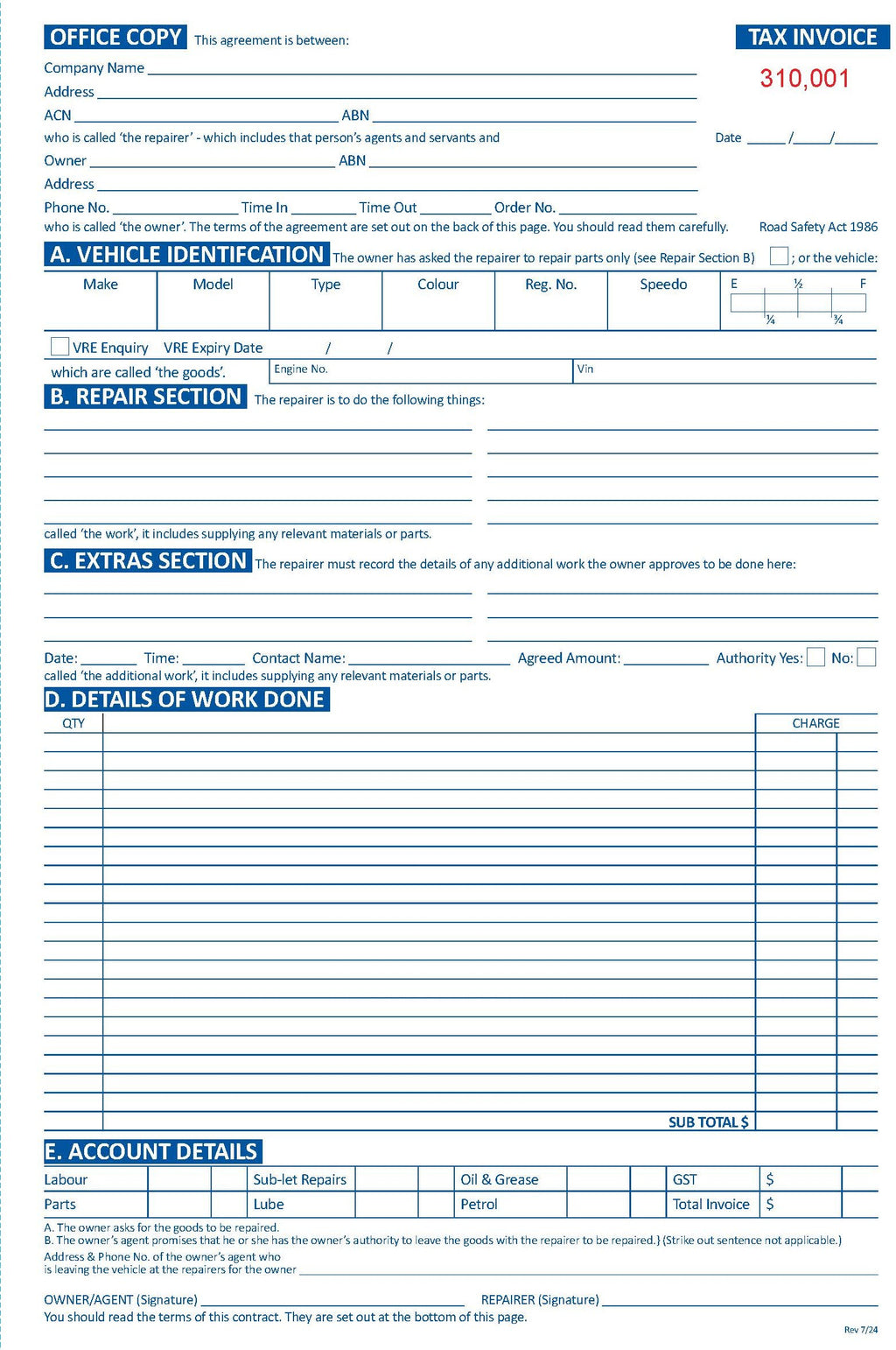 Job Card Tax Invoice Book