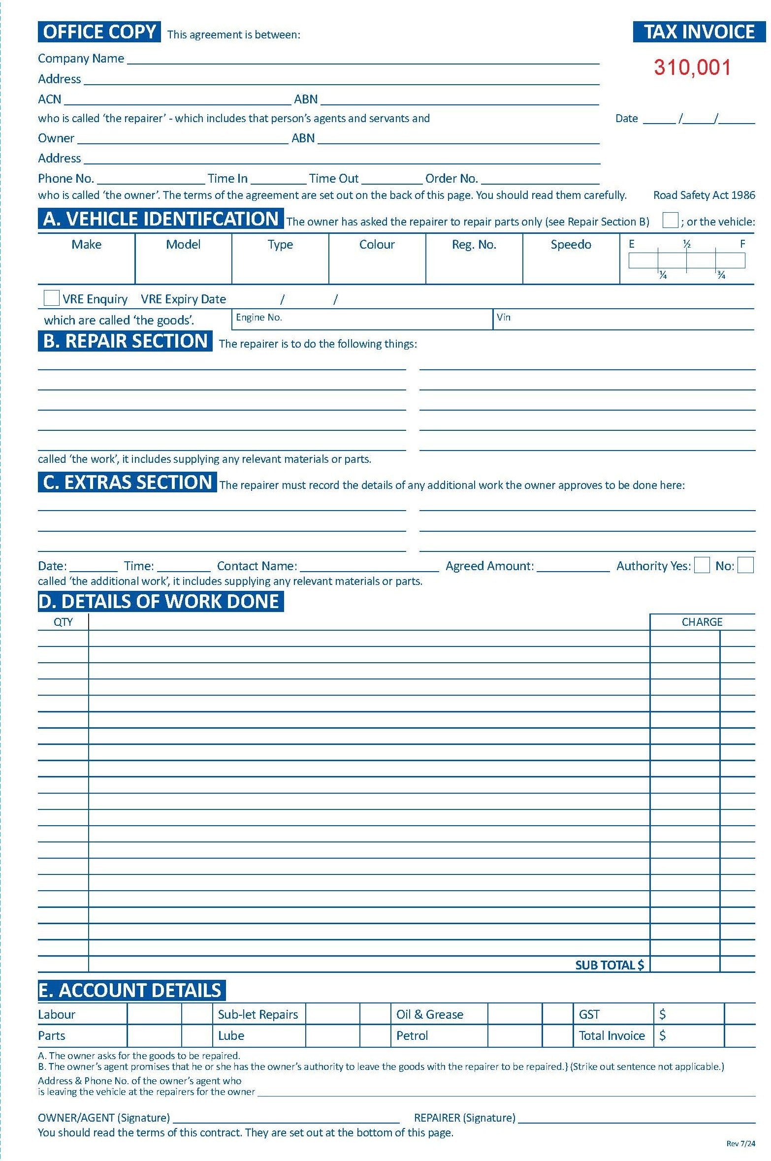 Job Card Tax Invoice Book