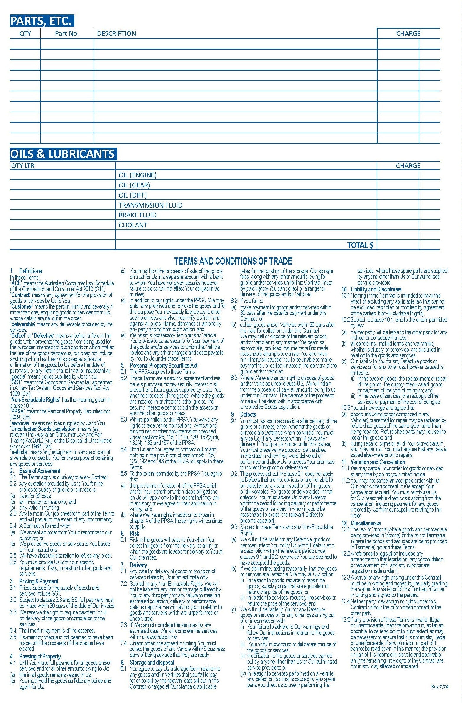 Job Card Tax Invoice Book